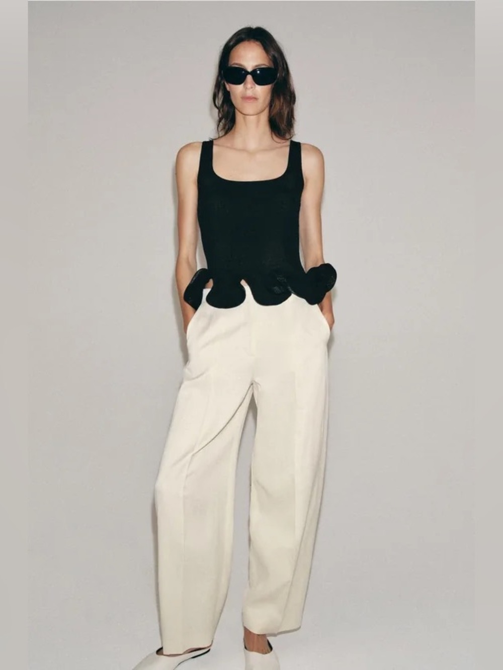 Zara ZW Collection Linen Blend Balloon Pants Ecru